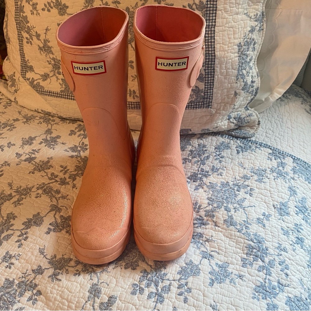 Hunter Women’s Original Short Pink Gloss Rain Boot Size 9 - Picture 1 of 10